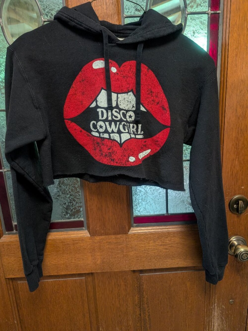 Womens Black cropped hoodie, size Small